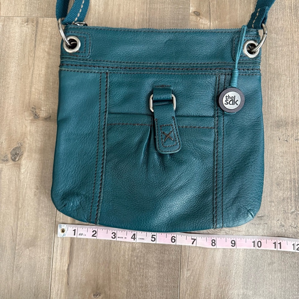 The SAK Vintage Crossbody Purse Bag Leather Turquoise Blue Fabric Strap - Picture 5 of 16